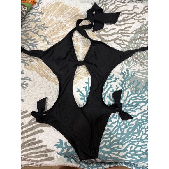 Vans Other - Vans Womens Black Cutout Monokini Halter Side Tie One Piece Swimsuit Small